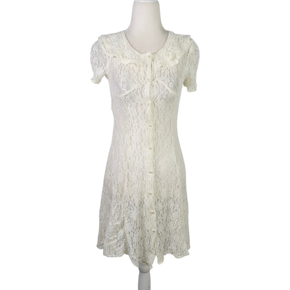 Vintage 90s SWAT cream lace button front dress Girls 10